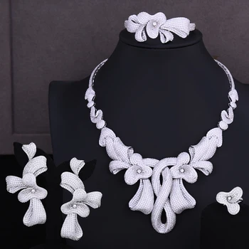 

GODKI Luxury 4 PCS Hot Geometric Flower Women Wedding Cubic Zirconia Statement Choker Necklace Drop Earrings Dubai Jewelry Sets