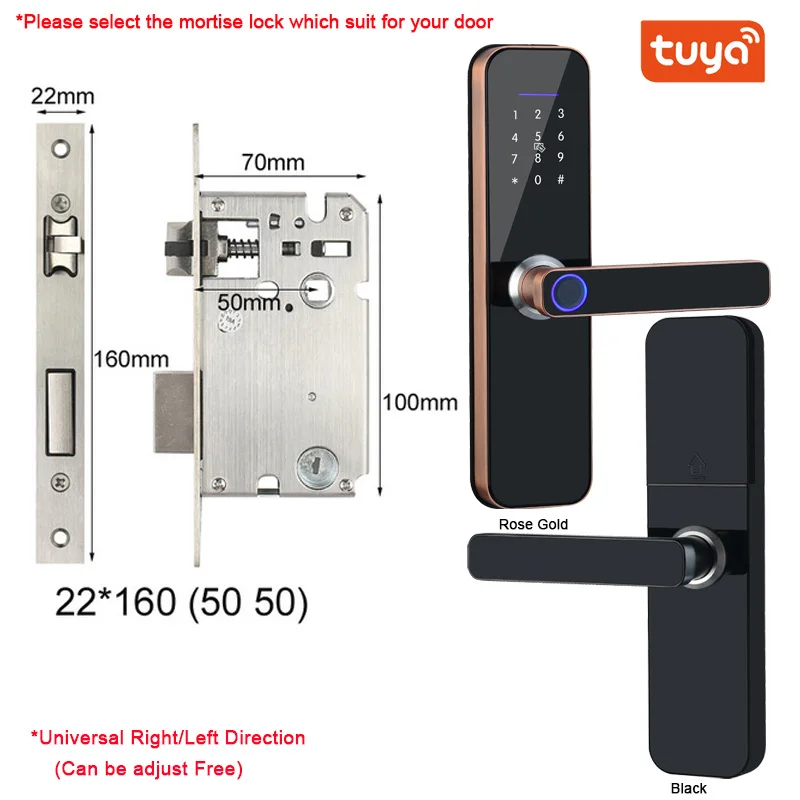 Tuya Wifi Electronic Smart Door Lock With Biometric Fingerprint / Smart Card / Password / Key Unlock/ USB Emergency Charge electric door lock Access Control Systems