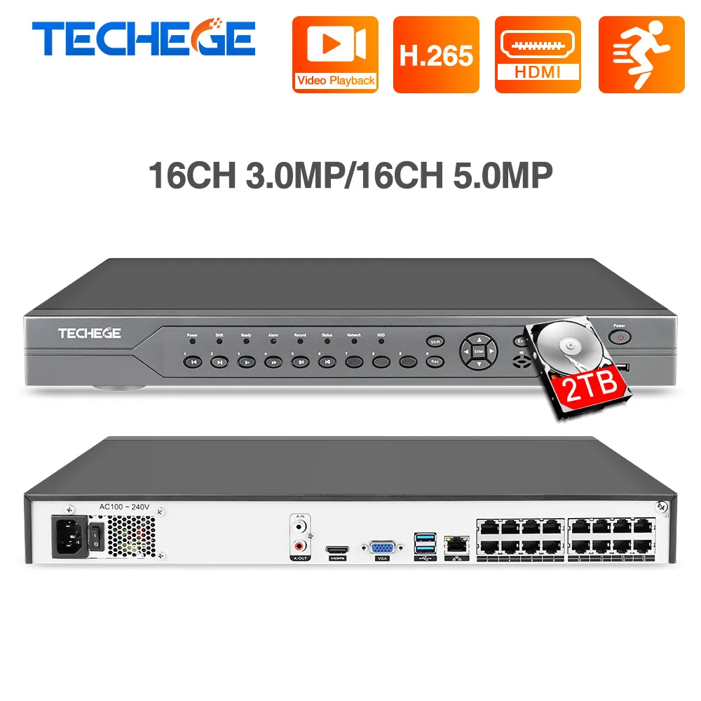 Камера видеонаблюдения Techege 16CH 5MP POE NVR 48V Real PoE 3MP 4K сетевая камера для ip камеры с