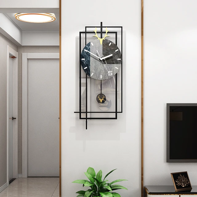  Reloj de pared moderno y grande para decoración del hogar,  silencioso, sin tictac, reloj de pared de péndulo grande para sala de  estar, funciona con pilas, reloj de pared decorativo dorado