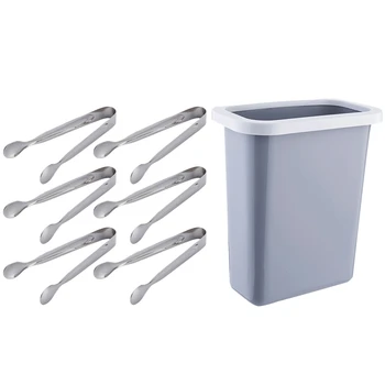 

6x Grade Premium Stainless Steel Ice Tongs Serving Tong & 1x Hanging Trash Can Door Bathroom Without Cover Gray Plastic1