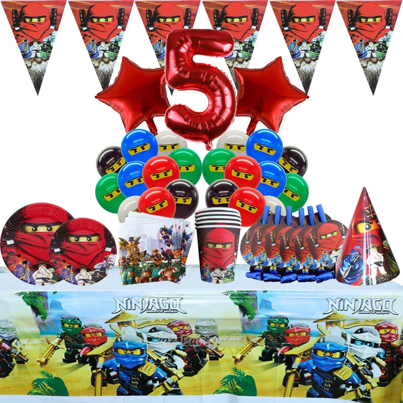 Украшения для дня рождения Ninjago шары мультяшная одноразовая посуда детские