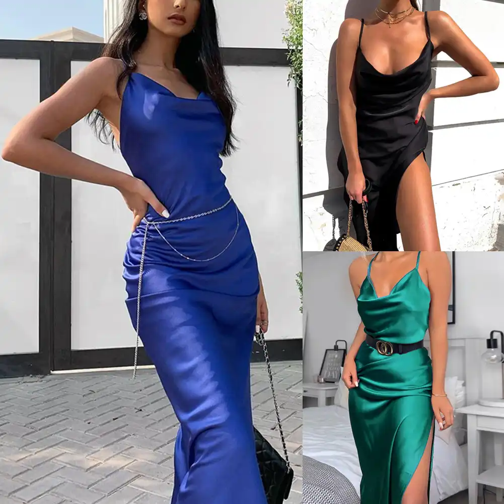Robe De Soiree Longue En Satin De Soie Sexy Echarpe Maxi Sans Manches Robe De Soiree Aliexpress