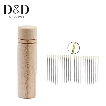 

D&D 12pcs Self Threading Needles Stitch Embroidery Hand Sewing Needle & Mini Wooden Sewing Needle Case DIY Sewing Tools