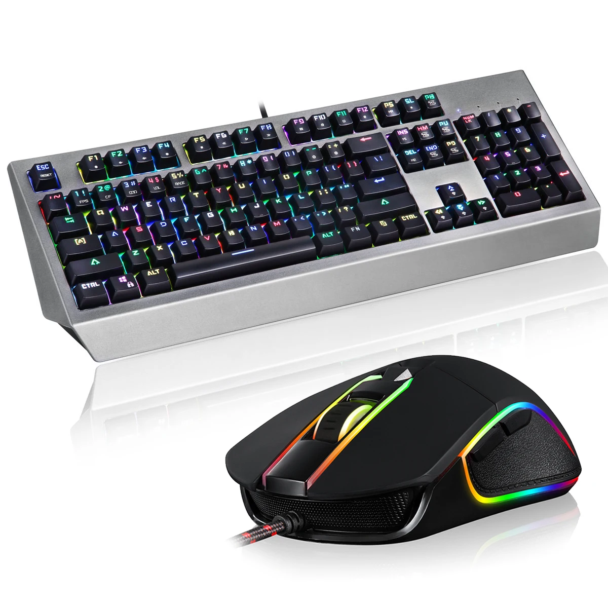 Интернет-бар светящаяся цветная светодиодный Механическая игровая клавиатура оптическая мышь комбо для настольного ПК С опциональной леопардовой клавиатурой - Цвет: Keyboard Mouse set