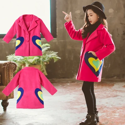 Новая разноцветная шерстяная куртка для девочек осенне-зимнее детское модное шерстяное пальто для студентов детская одежда пальто с разрезом P54 - Цвет: red 2