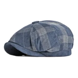 LDSLYJR Spring Autumn Corduroy Plaid Newsboy Caps Flat Peaked Cap Men and Women Painter Beret Hats 23