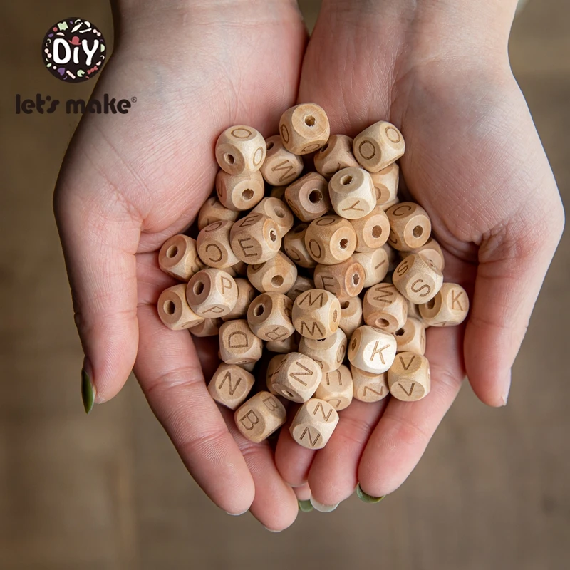 Let'S Make Wooden Beads For Rattles 500Pc Square Beech Wood Alphat English Letter Beads Baby Toys Diy Handmaking Wooden Teether