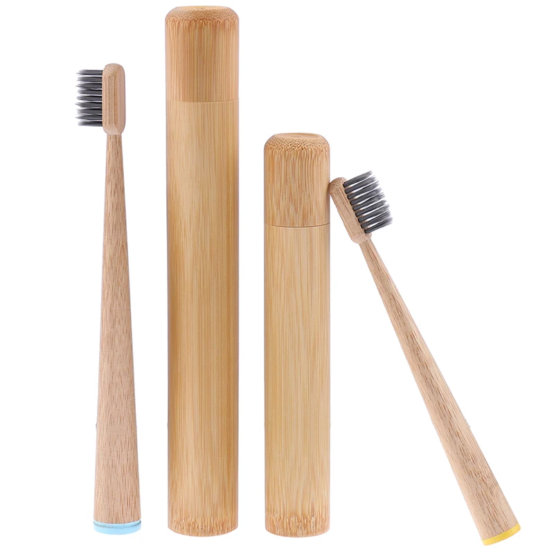 1PCS Toothbrush+1pc Bamboo Tube Eco Friendly Natural Bamboo Toothbrush Travel Case Soft Head Teeth Brush