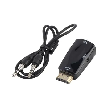 

HDMI Male To VGA Female Converter Box Adapter With Audio Cable For PC HDTV + 3.5mm AV Audio Cable For PC