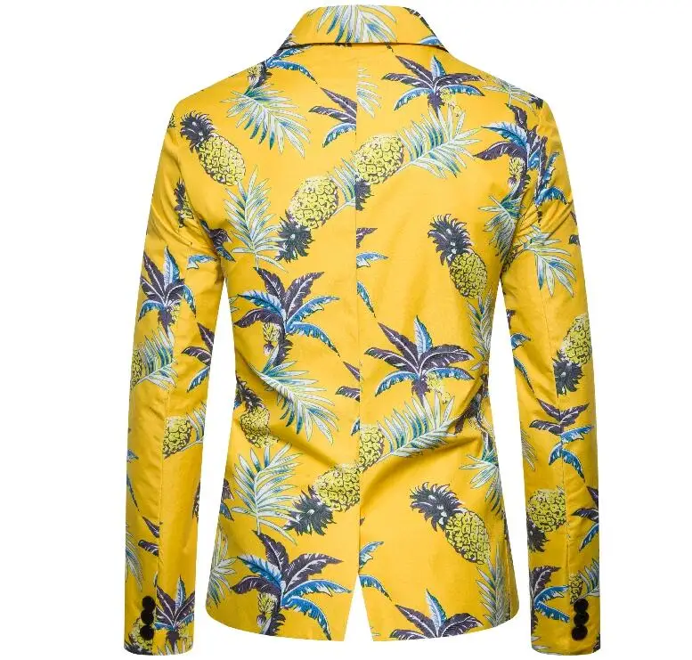 С цветочным принтом костюмы с одной пуговицей для мужчин Блейзер slim fit casaco jaqueta masculina пальто Мужская куртка желтого цвета