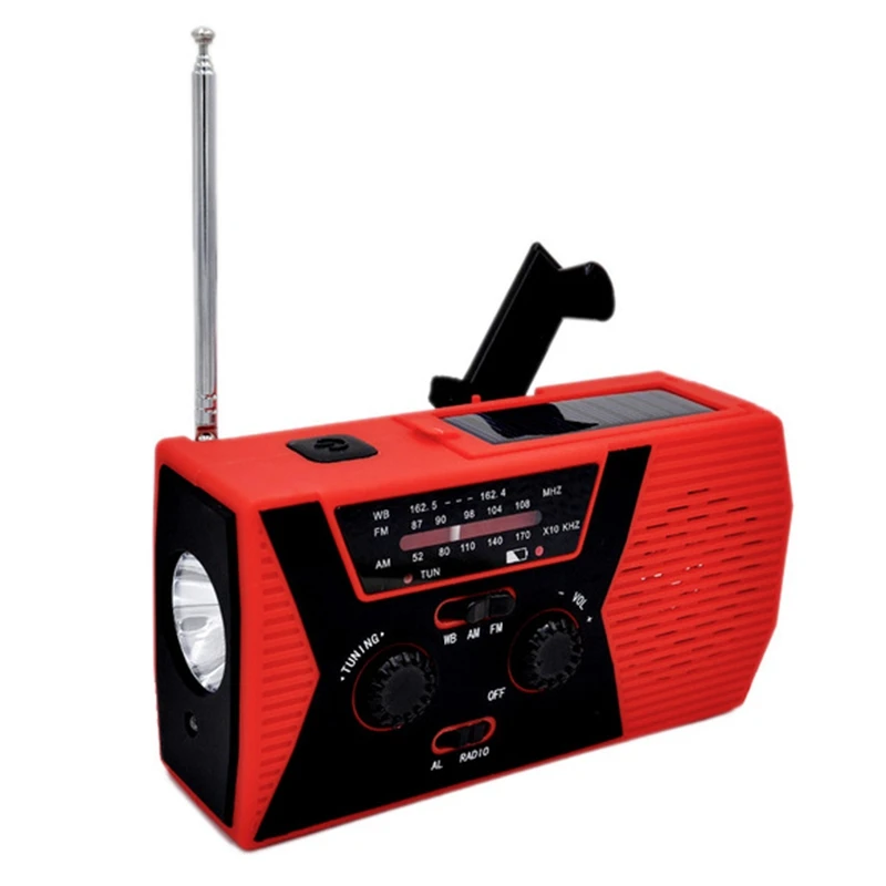 

AABB-5 in 1 Outdoor Portable Solar Crank AM FM Radio for Emergency Radio SOS Alarm Flashlight 2000MAh Power Bank and Reading Lam