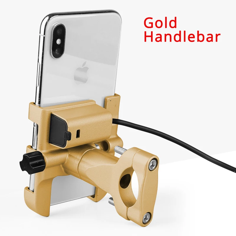 Универсальный алюминиевый держатель для телефона мотоцикла с USB зарядным устройством поддержка Moto gps кронштейн руля подставка для крепитель для смартфона - Цвет: Handlebar Gold