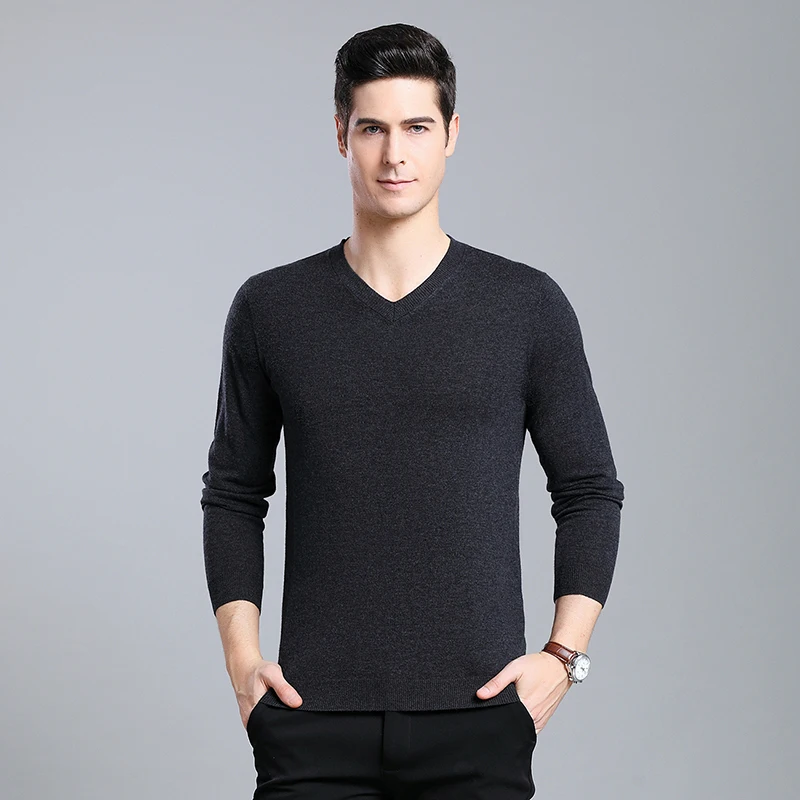 Sweater Men Casual V-Neck Pullover Men Autumn Slim Fit Long Sleeve Shirt Mens Sweaters Knitted Cashmere Wool