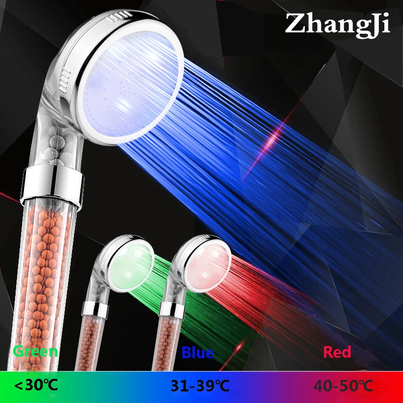 Zhang Ji Shower SPA 3 цвета светодиодный светильник для душа контроль температуры воды светодиодный видимая душевая головка минеральный фильтр душевая головка подарок