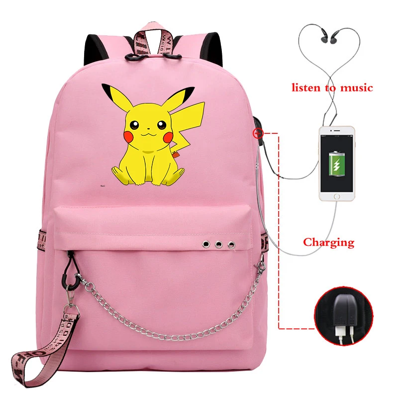 14 Mochila Pokemon рюкзак Пикачу для мужчин и женщин рюкзаки для путешествий рюкзак для ноутбука Usb зарядка школьные сумки для девочек-подростков - Цвет: 14