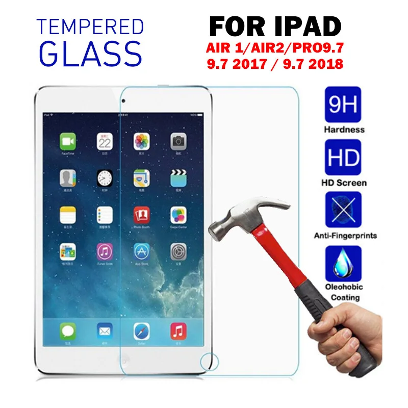 Tempered Glass Для нового IPad 9,7 чехол TPU силиконовый мягкий чехол с фруктовым узором для IPad Air 2 Air 1 6th Generation Strawberry Coque Funda - Цвет: Tempered Glass