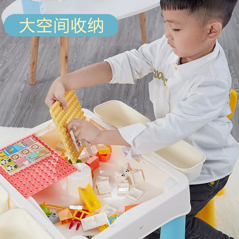 

Children Assembling ji mu zhuo Compatible Size Granule Assembled Scene Slide 5-67-Year-Old Study Table GIRL'S And BOY'S Toy