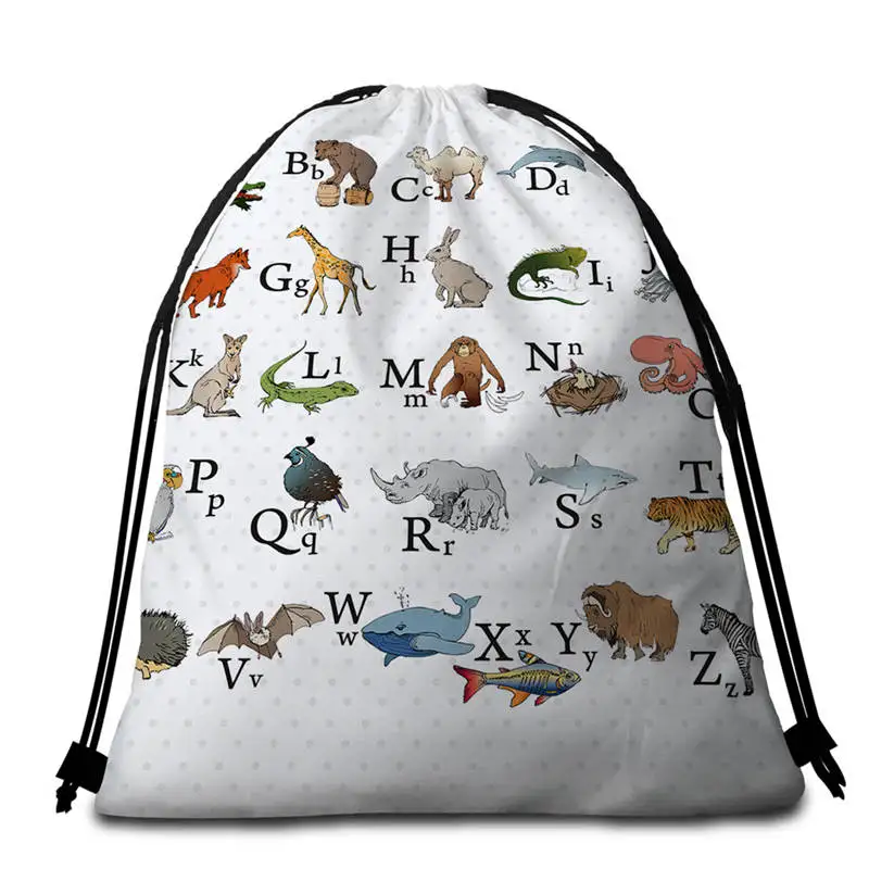 003 DoubleSide Bag BeddingOutlet, алфавит, круглое пляжное полотенце, космическая планета, банное полотенце для подростков, дети, буквы, русские, Плайя, тоалла, Мультяшные животные, коврик - Цвет: 003 DoubleSide Bag