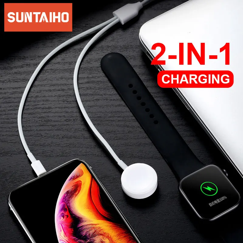 Suntaiho 2 в 1 Беспроводное зарядное устройство для Apple Watch 1 2 3 4 Быстрая зарядка USB кабель для iPhone 11 Pro Max X Xs 8 Plus IPad USB данных