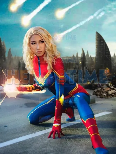 Марвел Капитан Костюм Carol Danvers Хэллоуин косплей костюм 3D принт лайкра MS Marvel Zentai боди для девочек женщин