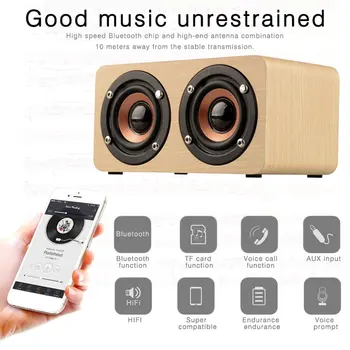 

Portable Wood Speaker Powerful Wireless Speaker High Performance Mini 3D Dual Loudspeakers USB Charging
