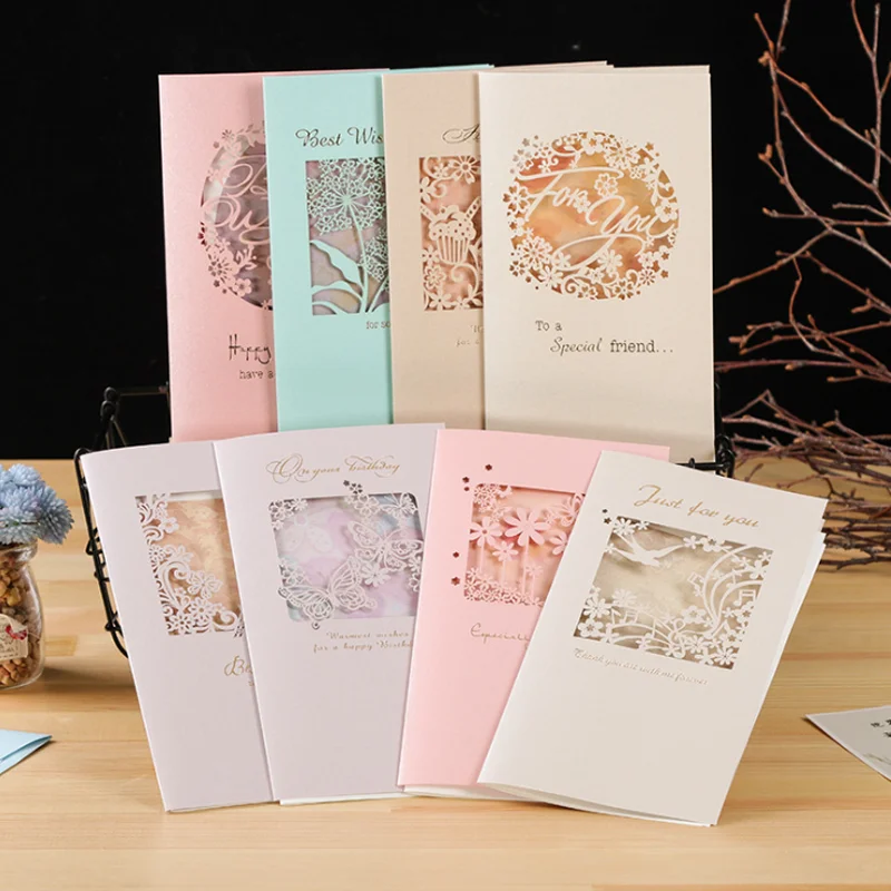 

1pc Korean Creative Greeting Card Elegant Openwork Carved Pearlescent Blessing Universal Card Birthday Card Thanks With Envelope