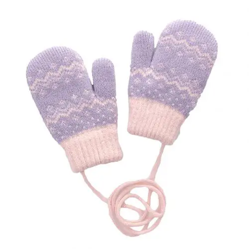 Теплые повязки на шее, детские зимние вязаные перчатки для девочек, толстые - Цвет: Purple Wave