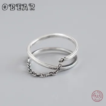 

OBEAR 100% 925 Sterling Silver Double-deck Chain Adjustable Rings For Women Fashion Trendy Party Gift Jewelry