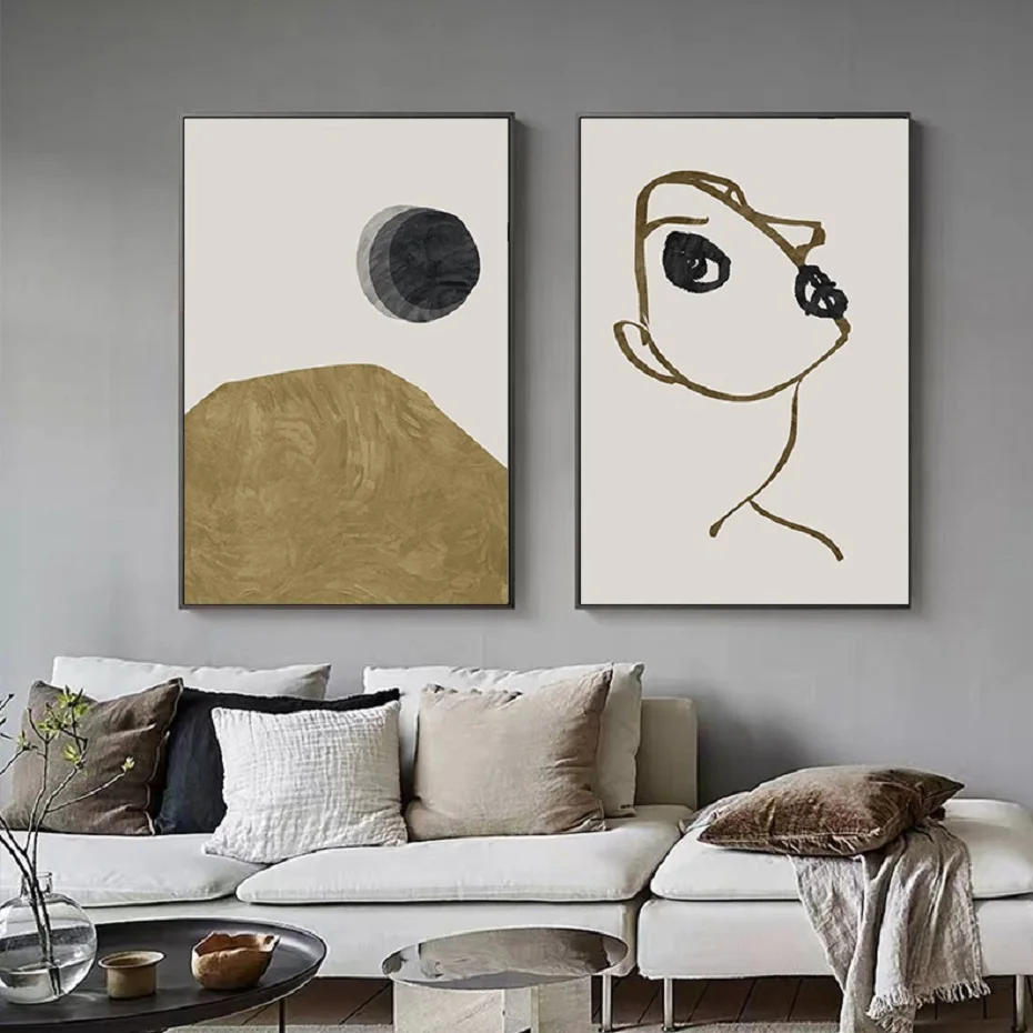 Nordic Black and Yellow Posters Abstract Figure Face Art  Wall Art Canvas Paintings Wall Art Prints Living Room Home Decor