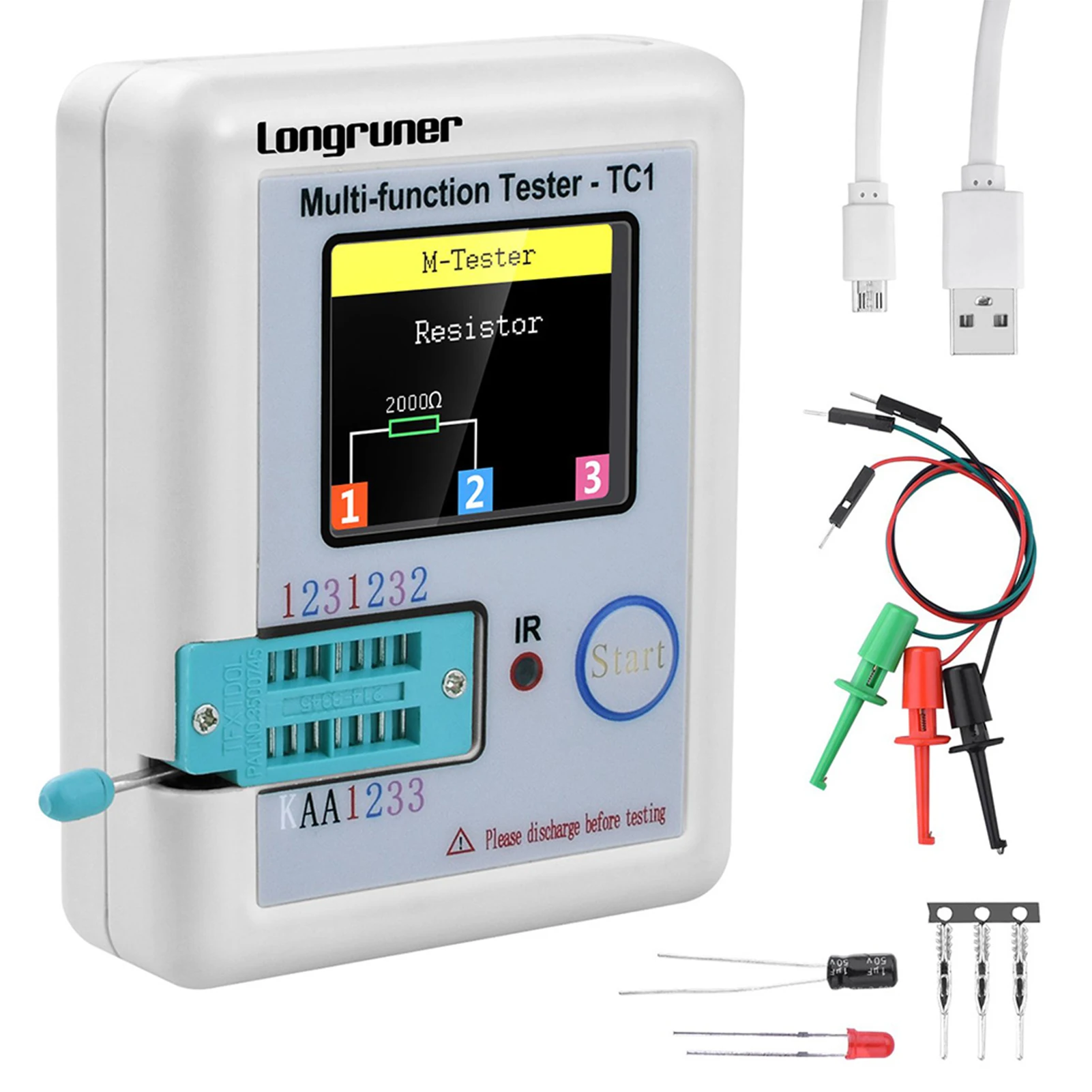 LCR-TC1 1.8" TFT LCD Display Multimeter Transistor Tester Diode Triode Capacitor Resistor Detector MOSFET NPN PNP Triac MOS