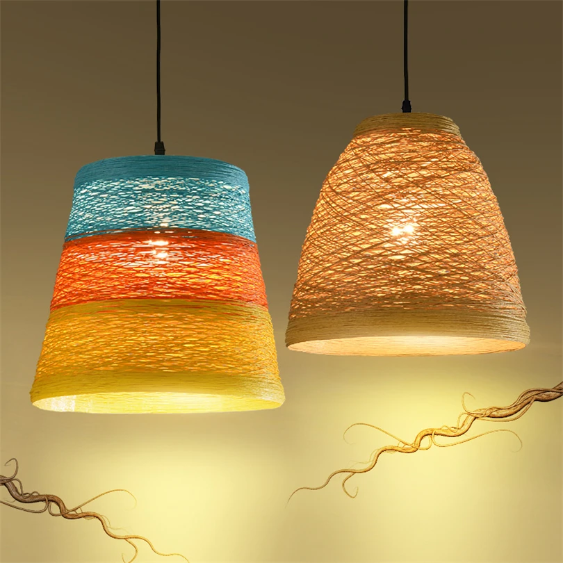 Idyllic Creative Rattan Weaving Hemp Rope Pendant Light Coffee Shop Farm Bar Restaurant American Country Hanging Fixtures | Лампы и