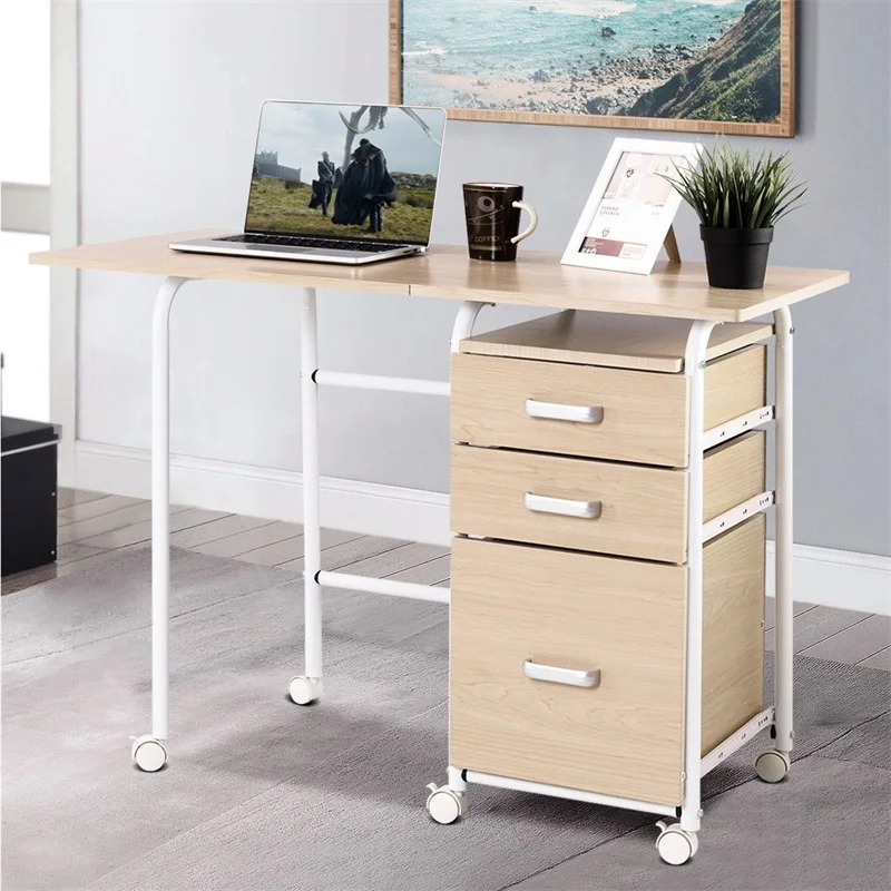 Folding Computer Laptop Desk Wheeled Home Office Furniture Brown Natural Space-saving Folding Home Office Computer Desk HW58649 Folding Computer Laptop Desk Wheeled Home Office Furniture Brown Natural Space-saving Folding Home Office Computer Desk HW58649