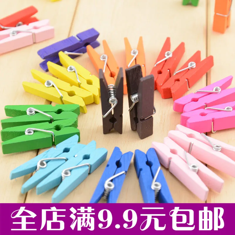 100 Pcs 3.5 Cm 색상 나무 클립 대마 로프 종이 페그 핀 사진 학교 사무실 클립 파티 장식