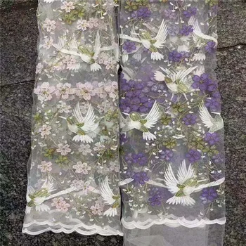 

New Mesh Embroidery Lining Bird Mesh Embroidered Lace Hanfu Big Sleeve One-Piece Dress Wedding Dress Garment Material