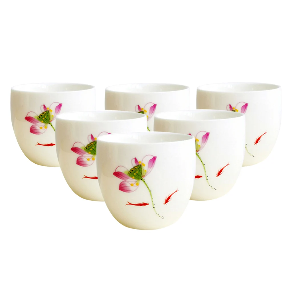 

Lotus Flowers Design Coffee Glazed Ceramic Mug Porcelain Tea Cup Set with Gift Box 150ml Pack of 6