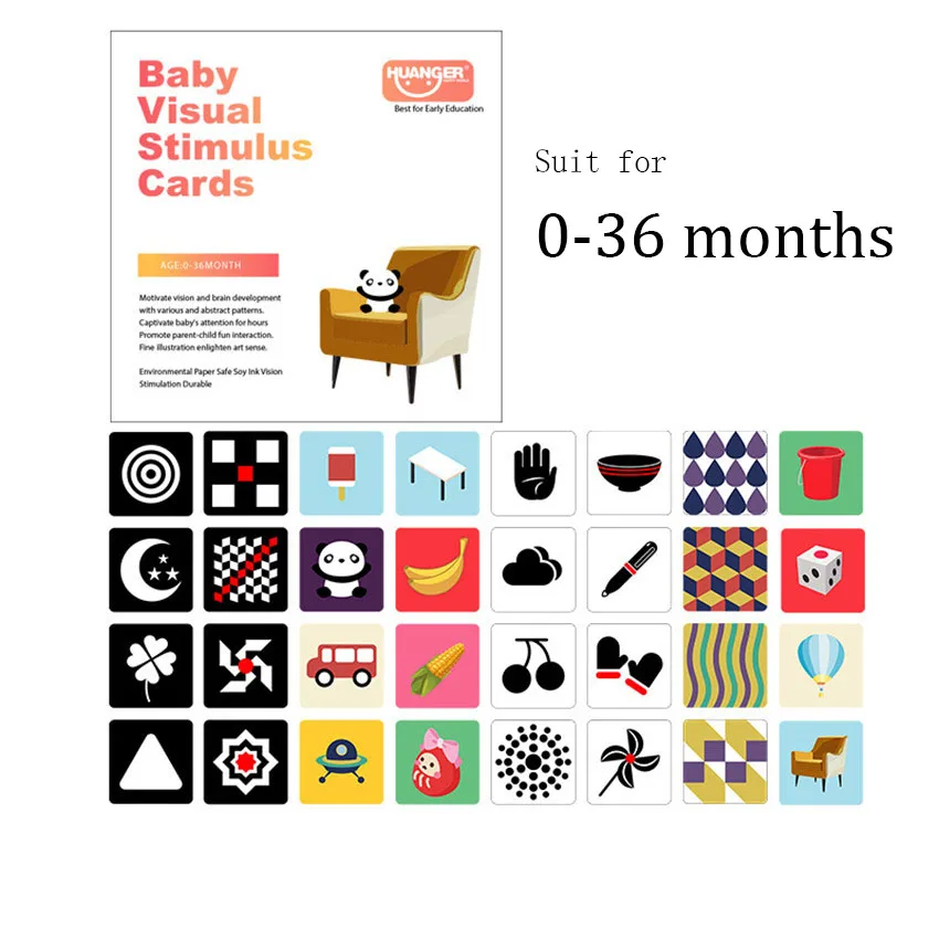 Cartes sensorielles pour bébé à contraste élevé noir et blanc - Animaux -  48 cartes - Carte flash pour bébé imprimable - Cartes sensorielles pour  bébé