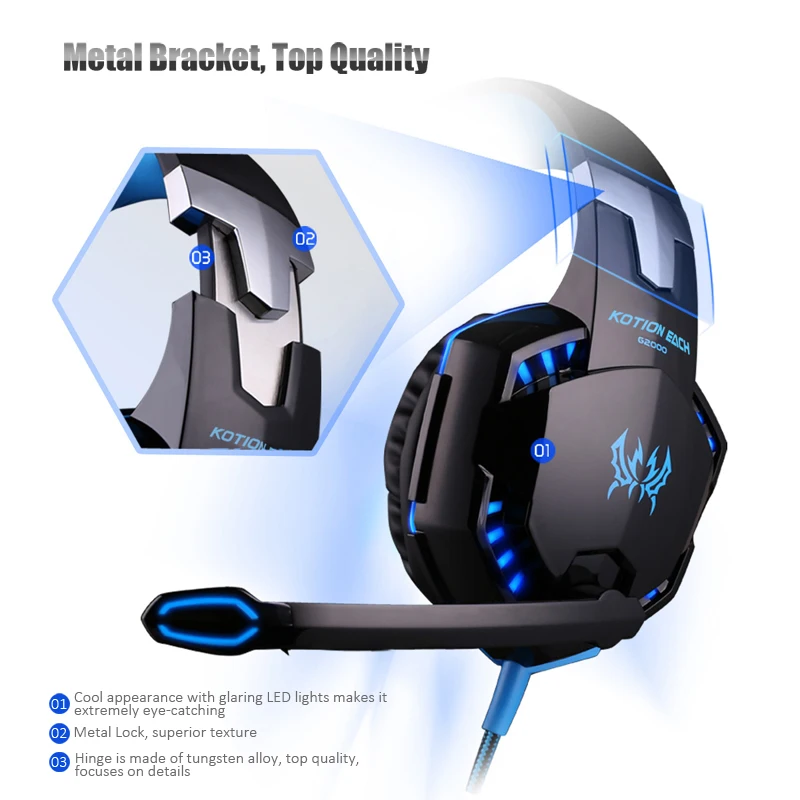 G2000 Orange Gaming Headset Deep Bass Stereo Casque Wired Headphone Glowing Earphone with Microphone for PS4 XBOX PC Laptop