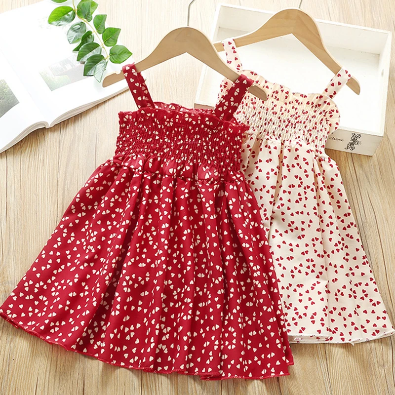 2021 3-8Y Girls Dress Summer Kids Girls Senza Maniche Love Printing Dress Princess Dress For Girls Abbigliamento Per Bambini