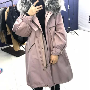 

Real Coat Winter Jacket Women Natural Mink Liner Raccoon Fur Collar Parka Womens Hooded Jackets Abrigo Mujer 2812 YY458