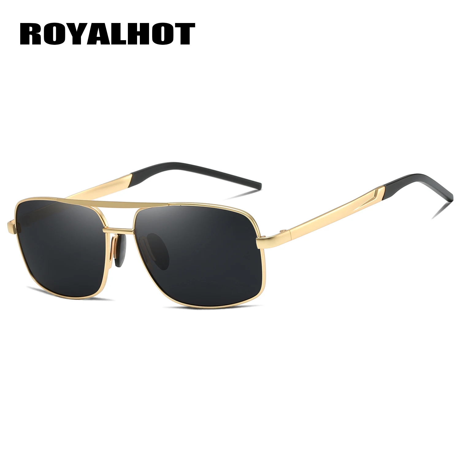 RoyalHot, мужские и женские поляризованные солнцезащитные очки, сплав, Rectang, уютная оправа, солнцезащитные очки, очки для вождения, солнцезащитные очки, мужские очки, 900167 - Цвет линз: Gold Grey