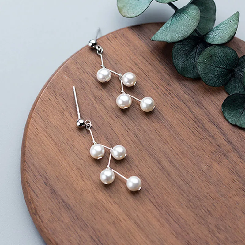 

Long Shell Pearls Wave Dangle Earring Drop Earrings Silver 925 Pearl Fashion Jewelry Women Accessories aretes de mujer kolczyki