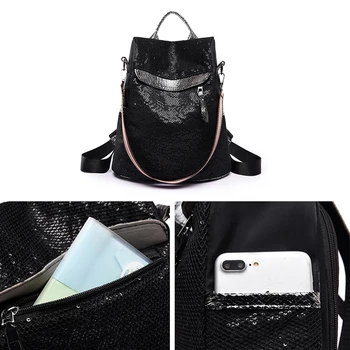 

Unisex Large Capacity Casual Korean Style Shoulder Sequins Backpack Travel Schoolbag Shining Fashion Party Zipper Closure Girls