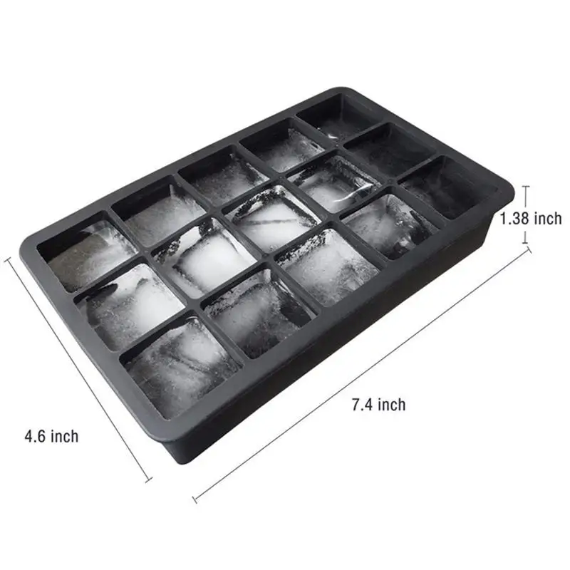 1pcs Whiskey Ice Cube Maker Trays 15-Cavity Square Shape Ice Mould Cake Pudding Chocolate Molds Silicone Kitchen Molds Tool