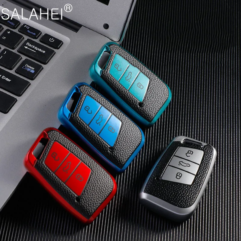 

Hot Sale Leather+TPU Car Key Case Holder For VW Volkswagen Skoda Superb Magotan Passat B8 A7 Golf Smart Remote Cover Accessories