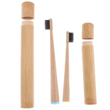 Зубная щетка средней мягкой щетиной с деревянной ручкой и бамбуковой трубкой, Экологичная зубная щетка с бамбуковым углем для здоровья полости рта с низким содержанием углерода