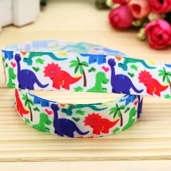 

DHK 7/8'' 5yards dinosaur printed grosgrain ribbon headwear hair bow diy party decoration OEM Wholesale 22mm E1016