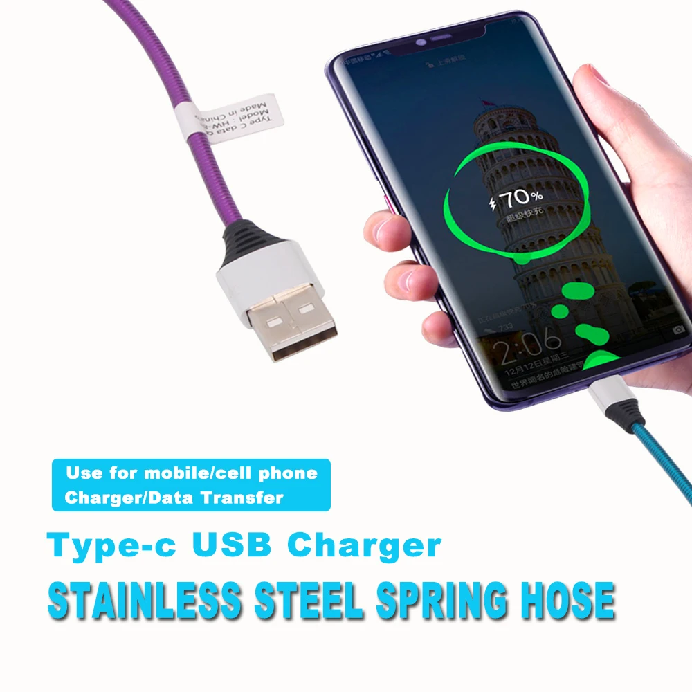 USB кабель для зарядки мобильного телефона тип-c кабель для передачи данных для мобильного телефона цветной градиентный металлический круглый кабель для передачи данных для huawei xiaomi