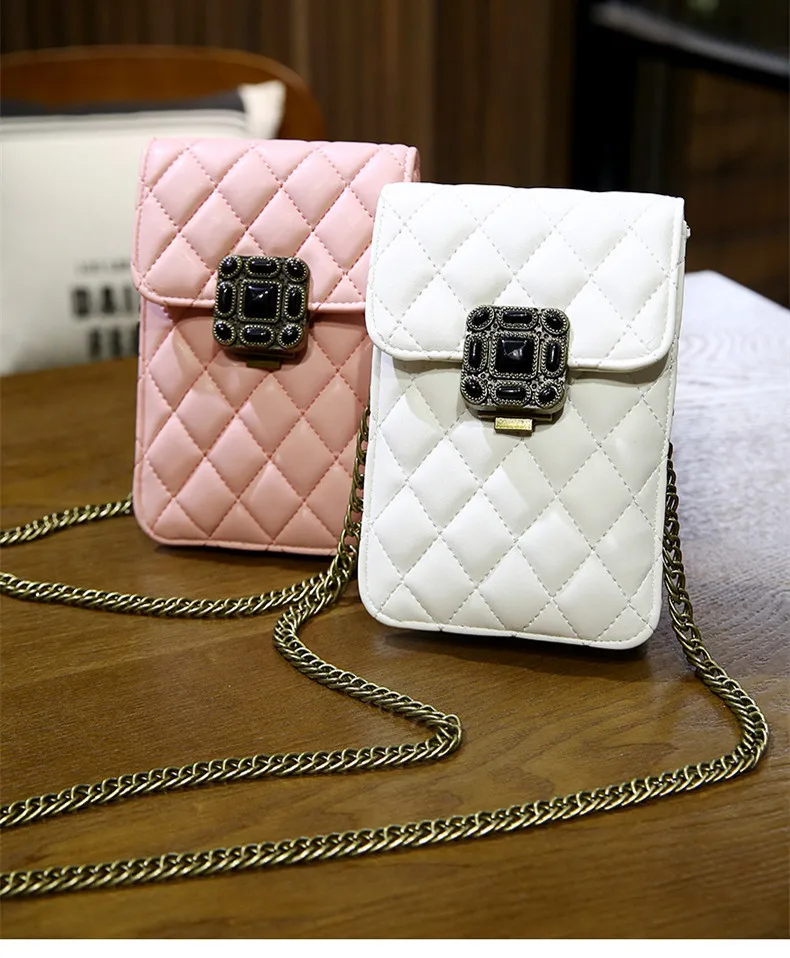 

Micro for Retro Literature And Art Mobile Phone Bag Mini Plum Buckle Purse Graceful Rhombus Chain Small Bag Customizable