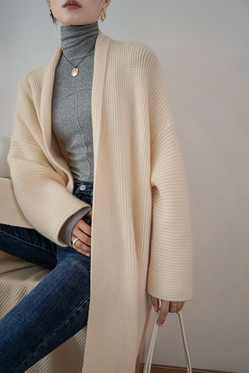 LMQ NEW 2020 Fall Winter Women Long Warm Wild Loose Knitted Cardigan Ladies Elegant Oversize Sweaters Fashion Thick Coat